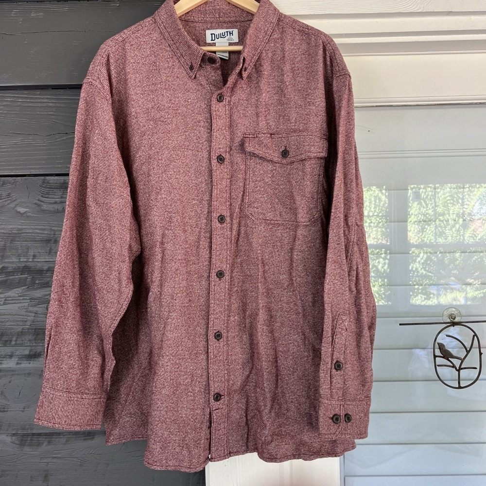 Duluth Trading Co Mens XL Free Swingin' Twist Heathered Red Flannel Shirt Cotton